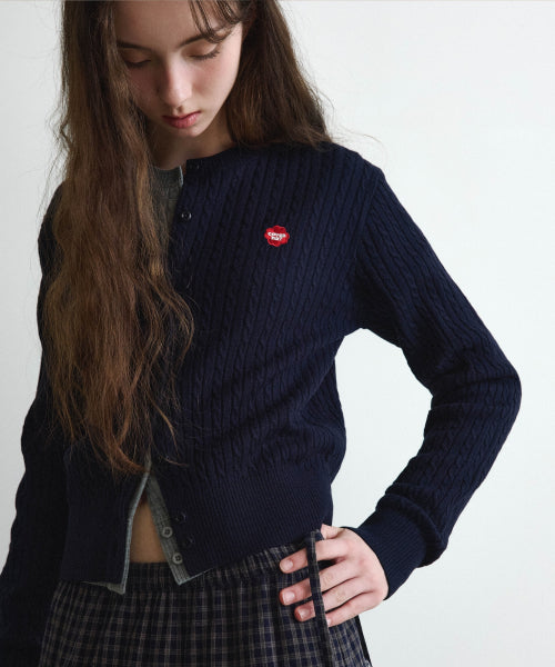 WOMAN CLOVER HEART CABLE CARDIGAN #SANA同款！ - 5 COLORS NAVY