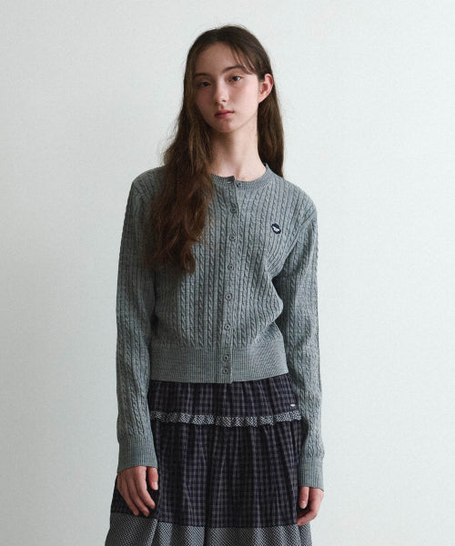 WOMAN CLOVER HEART CABLE CARDIGAN #SANA同款！ - 5 COLORS MELANGE GREY