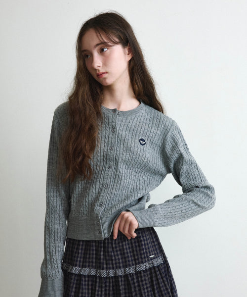 WOMAN CLOVER HEART CABLE CARDIGAN #SANA同款！ - 5 COLORS MELANGE GREY