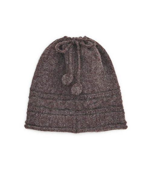 BUTTON CABLE KNIT STRING BEANIE - 3 COLORS PURPLE