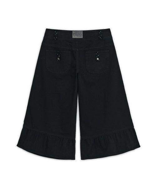 WASHED RUFFLE CAPRI PANTS - 2 COLORS BLACK