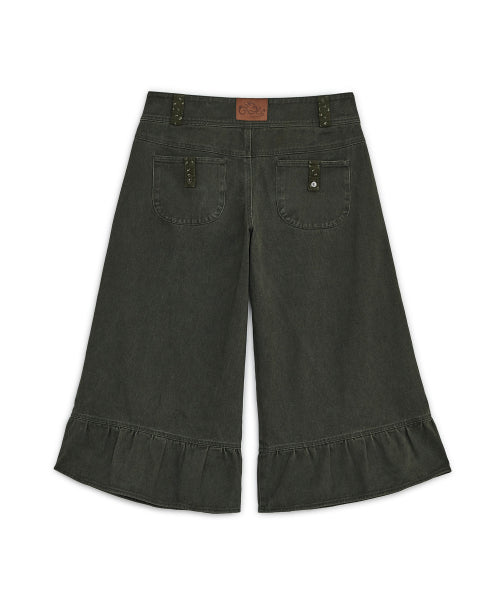 WASHED RUFFLE CAPRI PANTS - 2 COLORS KHAKI