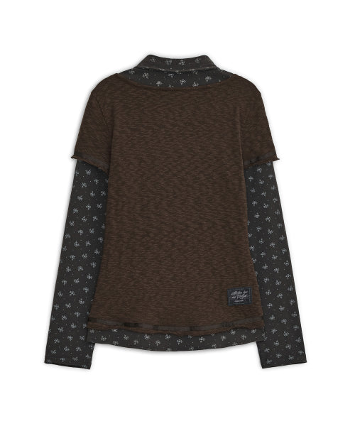 FLOWER SHIRT LAYERED TOP - 2 COLORS BROWN