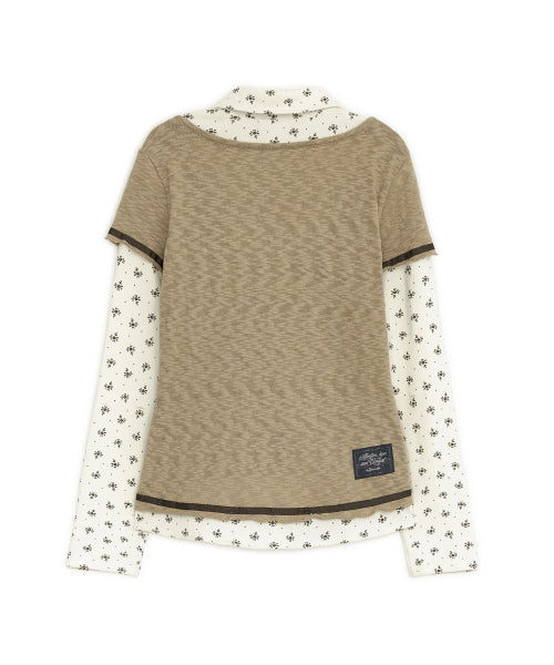 FLOWER SHIRT LAYERED TOP - 2 COLORS BEIGE