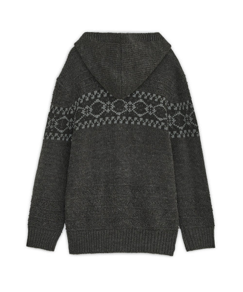 DOUBLE BUTTON HOOD CARDIGAN - 2 COLORS CHARCOAL