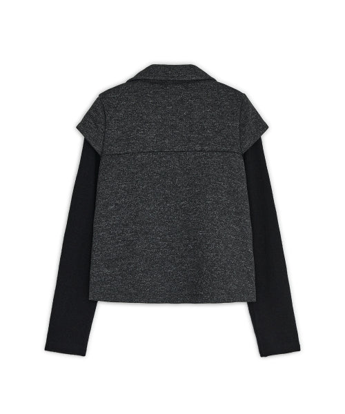 COLLAR SHIRRING KNIT JACKET - 2 COLORS CHARCOAL