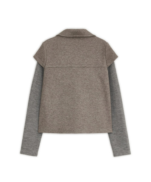 COLLAR SHIRRING KNIT JACKET - 2 COLORS BEIGE