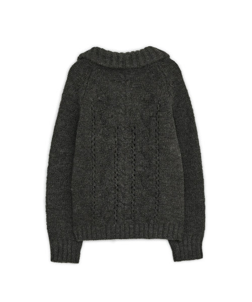 OBLIQUE COLLAR KNIT ZIP-UP - 2 COLORS CHARCOAL