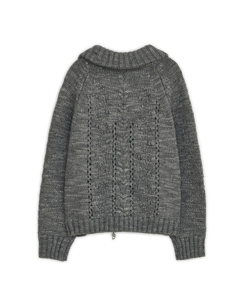 OBLIQUE COLLAR KNIT ZIP-UP - 2 COLORS GREY