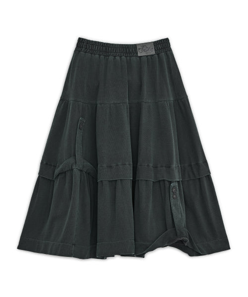 WASHED FLAP TIERED SKIRT - 2 COLORS CHARCOAL