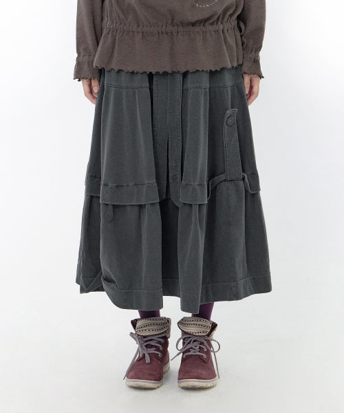 WASHED FLAP TIERED SKIRT - 2 COLORS CHARCOAL
