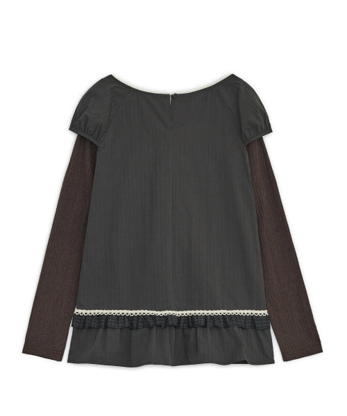 FRILL CHECK LAYERED TOP - 2 COLORS CHARCOAL