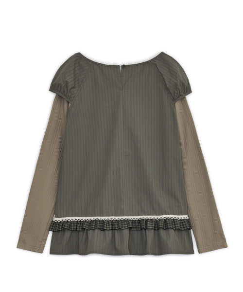 FRILL CHECK LAYERED TOP - 2 COLORS KHAKI