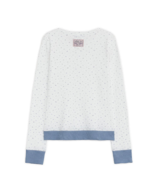 FLOWER HENLEY NECK LONG SLEEVE TEE - 2 COLORS WHITE
