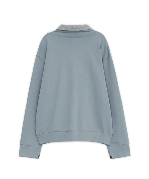 HIGH NECK BUTTON SHIRT - 2 COLORS BLUE
