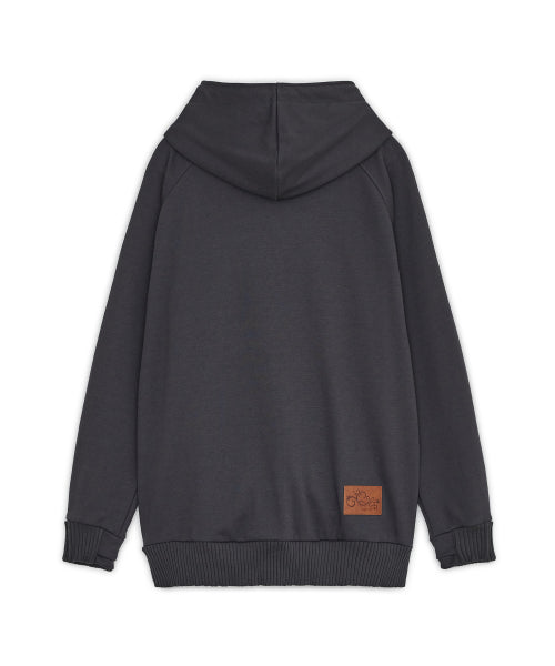 HIGH NECK LOOSE HOOD ZIP-UP - 2 COLORS CHARCOAL