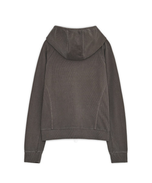 WASHED HIGH NECK HOOD ZIP-UP - 2 COLORS BROWN