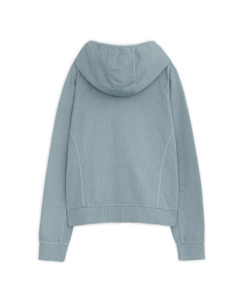 WASHED HIGH NECK HOOD ZIP-UP - 2 COLORS BLUE