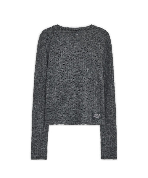 TRIM POINTELLE KNIT CARDIGAN - 2 COLORS CHARCOAL