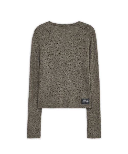 TRIM POINTELLE KNIT CARDIGAN - 2 COLORS BROWN