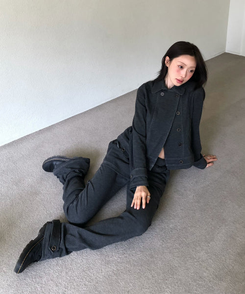 LAYERED FLAP SWEAT PANTS CHARCOAL