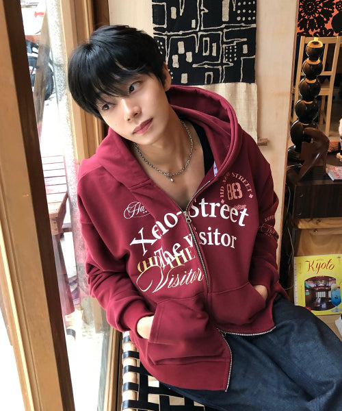 XENO STREET LETTERING HOOD ZIP UP - 5 COLORS BURGUNDY