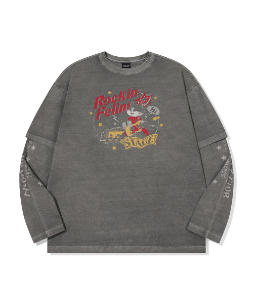 STAR CAT LAYERED PIGMENT LONG SLEEVE - 2 COLORS DARK GREY