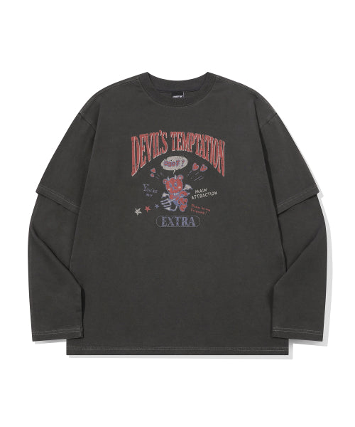 DEVIL BEAR LAYERED PIGMENT LONG SLEEVE - 2 COLORS SMOKE BLACK