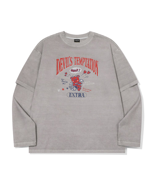 DEVIL BEAR LAYERED PIGMENT LONG SLEEVE - 2 COLORS GHOST GREY