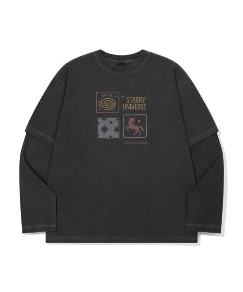 UNI STAR LAYERED PIGMENT LONG SLEEVE - 2 COLORS BLACK
