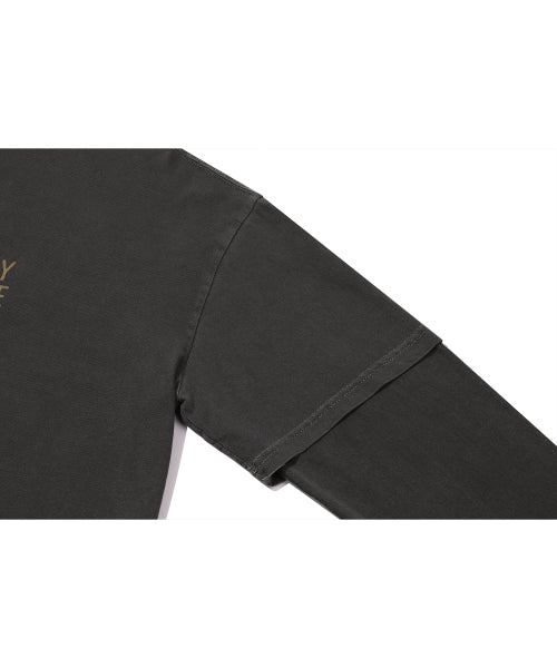 UNI STAR LAYERED PIGMENT LONG SLEEVE - 2 COLORS BLACK