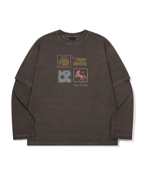 UNI STAR LAYERED PIGMENT LONG SLEEVE - 2 COLORS BROWN