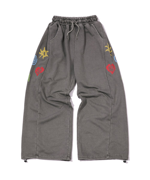 ETHNIC SYMBOL PIGMENT SWEATPANTS - 2 COLORS DARK GREY