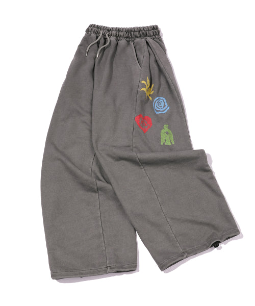 ETHNIC SYMBOL PIGMENT SWEATPANTS - 2 COLORS DARK GREY
