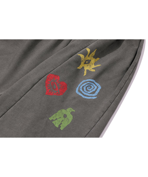 ETHNIC SYMBOL PIGMENT SWEATPANTS - 2 COLORS DARK GREY