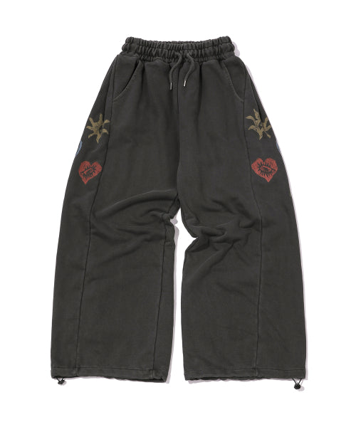 ETHNIC SYMBOL PIGMENT SWEATPANTS - 2 COLORS SMOKE BLACK