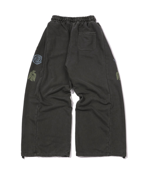 ETHNIC SYMBOL PIGMENT SWEATPANTS - 2 COLORS SMOKE BLACK