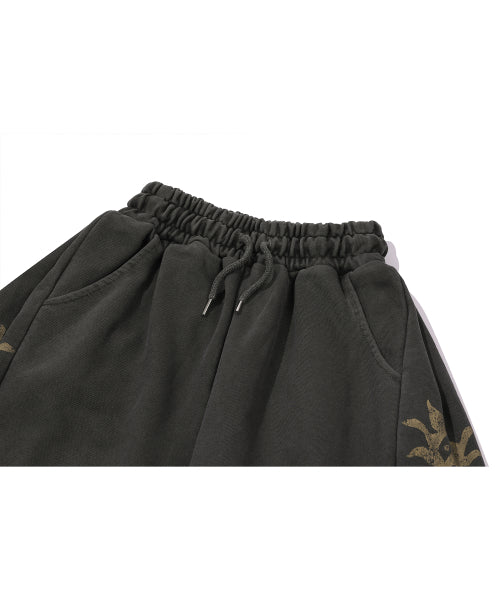 ETHNIC SYMBOL PIGMENT SWEATPANTS - 2 COLORS SMOKE BLACK
