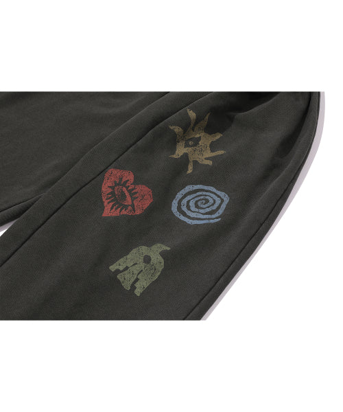 ETHNIC SYMBOL PIGMENT SWEATPANTS - 2 COLORS SMOKE BLACK