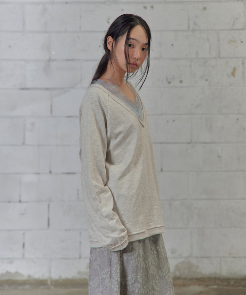 DEEP V-NECK SLUB T-SHIRT AS SHOWN