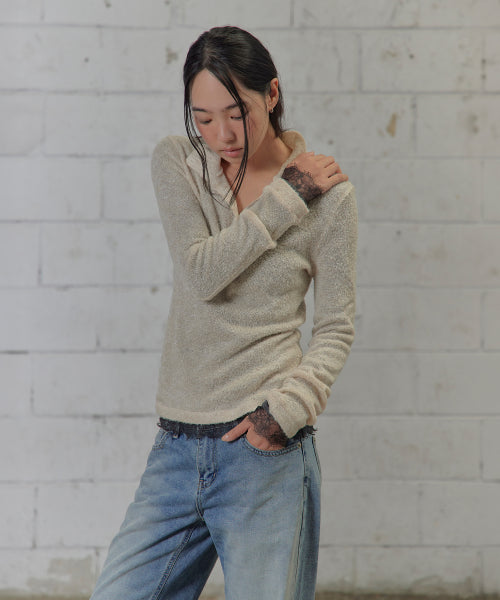 SHEER WOOL HIGH-NECK KNIT AS SHOWN
