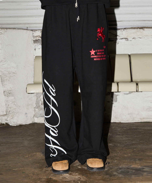 HOODHOOD X HOODGIRLS GRAPHIC WIDE STRING SWEATPANTS - 2 COLORS BLACK