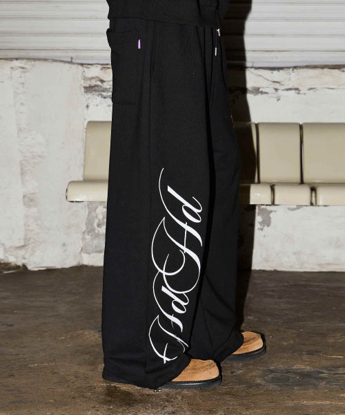 HOODHOOD X HOODGIRLS GRAPHIC WIDE STRING SWEATPANTS - 2 COLORS BLACK