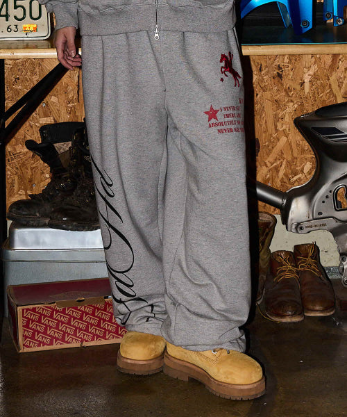 HOODHOOD X HOODGIRLS GRAPHIC WIDE STRING SWEATPANTS - 2 COLORS MELANGE GREY