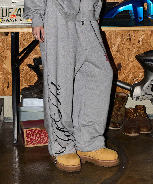 HOODHOOD X HOODGIRLS GRAPHIC WIDE STRING SWEATPANTS - 2 COLORS MELANGE GREY