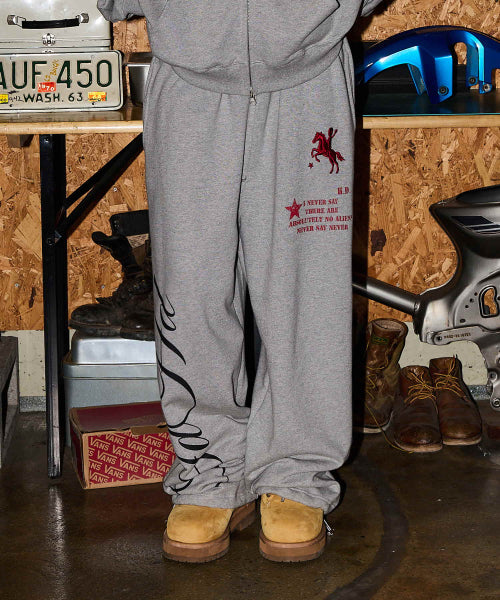 HOODHOOD X HOODGIRLS GRAPHIC WIDE STRING SWEATPANTS - 2 COLORS MELANGE GREY
