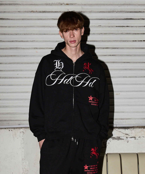 HOODHOOD X HOODGIRLS 88 BACK GRAPHIC STAR HOOD ZIP UP - 2 COLORS BLACK