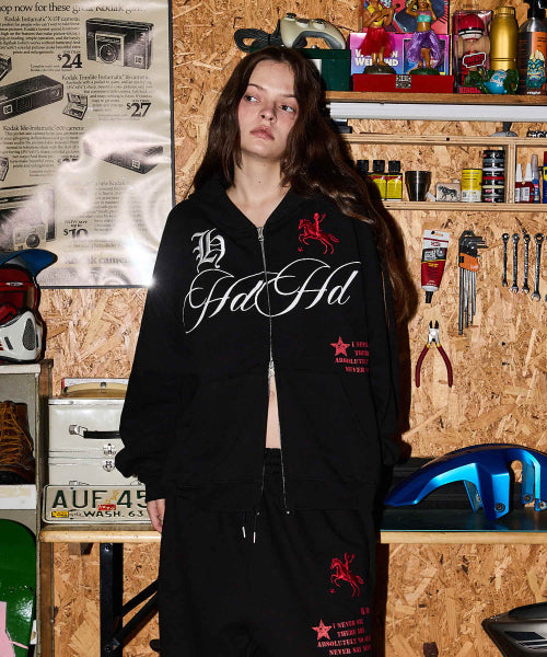HOODHOOD X HOODGIRLS 88 BACK GRAPHIC STAR HOOD ZIP UP - 2 COLORS BLACK