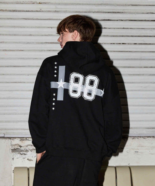 HOODHOOD X HOODGIRLS 88 BACK GRAPHIC STAR HOOD ZIP UP - 2 COLORS BLACK