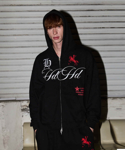HOODHOOD X HOODGIRLS 88 BACK GRAPHIC STAR HOOD ZIP UP - 2 COLORS BLACK